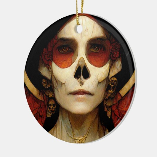 暗いファンタジーゴシックスカル女性2 セラミックオーナメント (左)