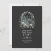 暗いファンタジー城の窓ゴシック結婚のQRコード 招待状 (正面)