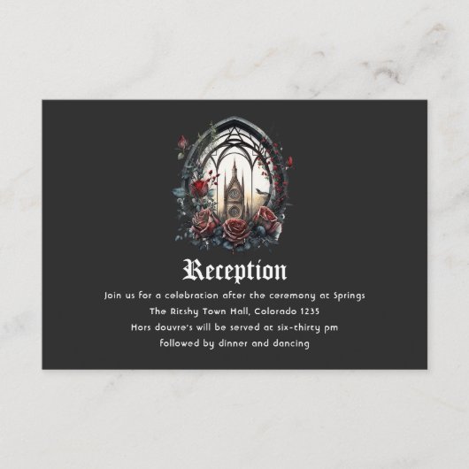 暗いファンタジー城の窓ゴシック結婚ズ エンクロージャーカード (正面)