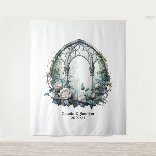 暗いファンタジー城の窓ゴシック結婚ズ タペストリー (正面)