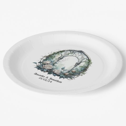 暗いファンタジー城の窓ゴシック結婚ズ ペーパープレート (アングル)