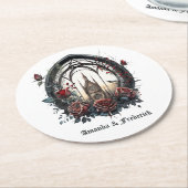 暗いファンタジー城の窓ゴシック結婚ズ ラウンドペーパーコースター (アングル)