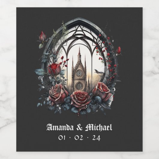 暗いファンタジー城の窓ゴシック結婚ズ ワインラベル (シングルラベル)