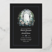 暗いファンタジー城の窓ゴシック結婚ズ 箔招待状 (正面)