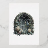 暗いファンタジー城の窓ゴシック結婚ズ 箔招待状 (裏面)