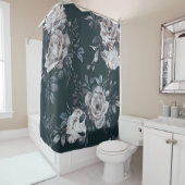 暗いフローラの水色、シームレスなパターン シャワーカーテン (インサイチュ)