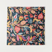 暗いフローラの鳥：装飾的なパターン。 タペストリー (正面(横))