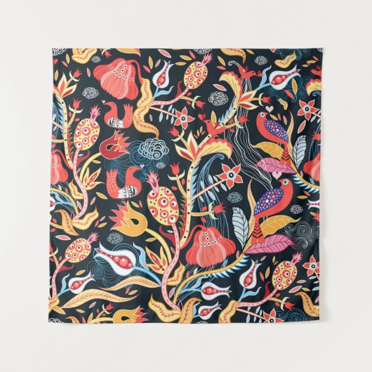 暗いフローラの鳥：装飾的なパターン。 タペストリー (正面)