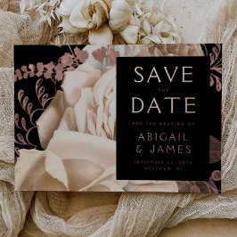 暗いフローラアイボリーバラ金ゴールド結婚式日付を保存 箔招待状