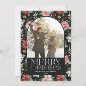 暗いフローラアーチ写真フレームメリークリスマス シーズンカード (正面)