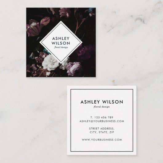 暗いフローラエレガントモダン束 スクエア名刺 (正面/裏面)