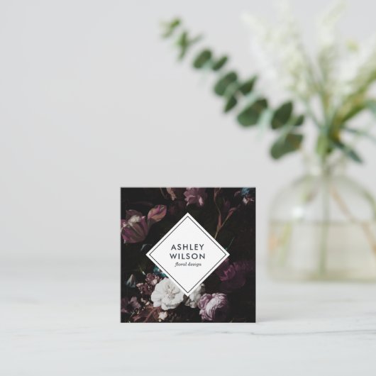 暗いフローラエレガントモダン束 スクエア名刺 (スタンド正面)