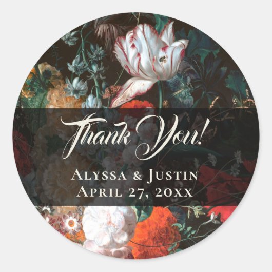 暗いフローラオランダペインターありがとう封筒用シール ラウンドシール (正面)