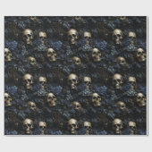 暗いフローラゴシックの黒と青のスカル不気味 ラッピングペーパー (フラット)