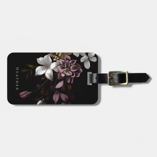 暗いフローラパーソナライズされた名 ラゲッジタグ (正面横)