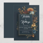 暗いフローラフレーム結婚式招待状 招待状 (正面/裏面)