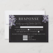 暗いフローラブラックゴシックパープルハロウィン結婚ズ 出欠カード (正面)