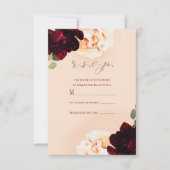 暗いフローラマルサラピーチバラ金ゴールド返信R.S.V.P. 招待状 (正面)