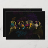 暗いフローラムーディモノグラムウェディングRSVPカード 招待状 (正面/裏面)