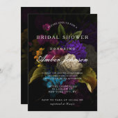 暗いフローラムーディ結婚ーのブライダルシャワーへの招待 招待状 (正面/裏面)