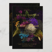 暗いフローラムーディ結婚ーのブライダルシャワーへの招待 招待状 (正面/裏面)