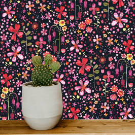 暗いフローラモダンの水色ワイルドフラワー 壁紙