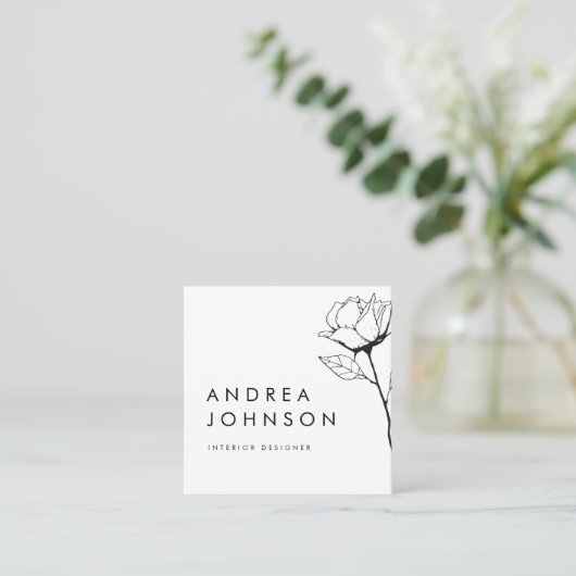 暗いフローラ描植物原エレガント白 スクエア名刺 (スタンド正面)