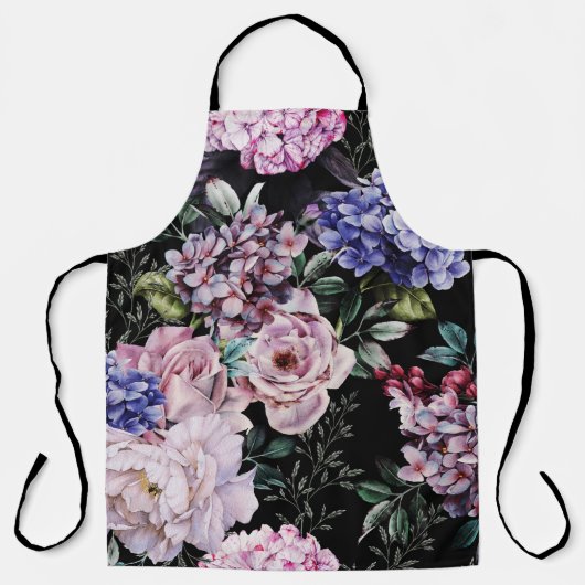 暗いフローラ水色シームレスデザイン エプロン (正面)