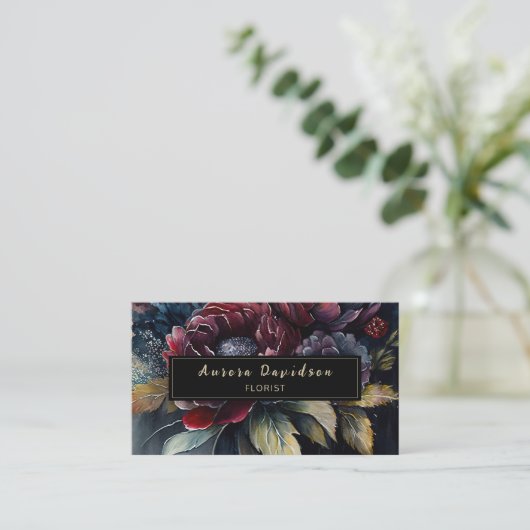 暗いフローラ水色バーガンディーブラック 名刺 (スタンド正面)