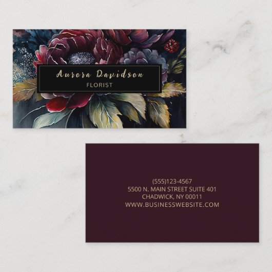 暗いフローラ水色バーガンディーブラック 名刺 (正面/裏面)