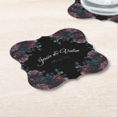 暗いフローラ結婚のゴシック黒エレガント ペーパーコースター (アングル)