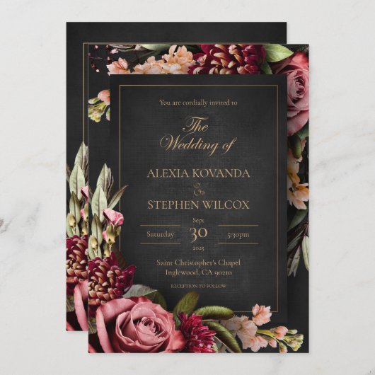 暗いフローラ結婚式招待状 招待状 (正面/裏面)