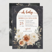 暗いフローラ緑植物性ボホベイビーシャワー 招待状 (正面/裏面)