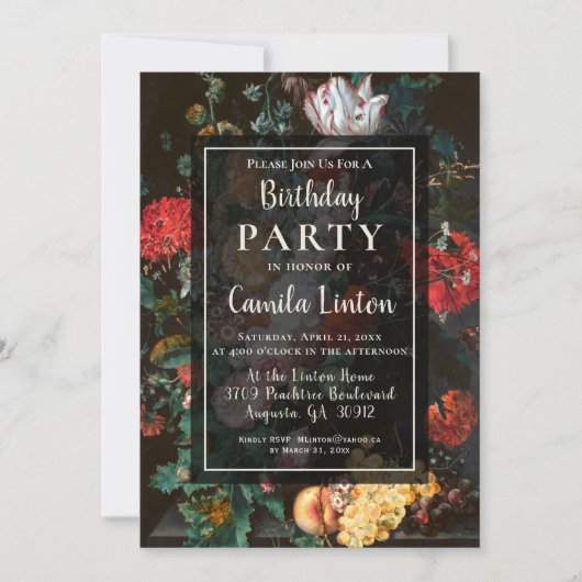 暗いフローラ美学の誕生日パーティーの招待 招待状 (正面)