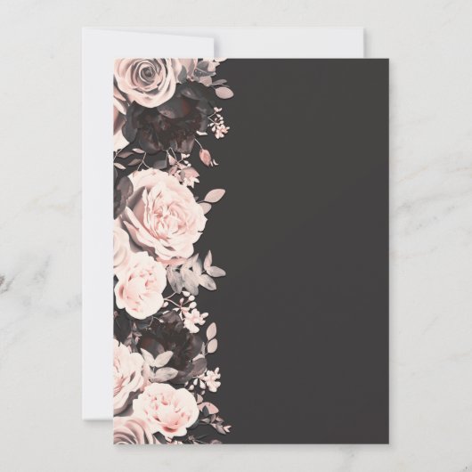 暗いフローラ赤面ピンクチャコールグレーブラック結婚ズ 招待状 (裏面)