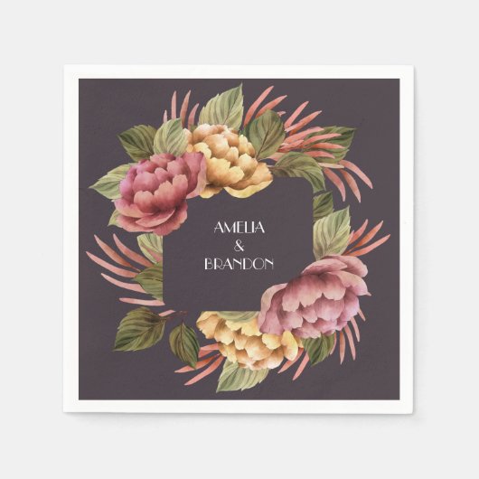 暗いフローラ スタンダードカクテルナプキン (正面)