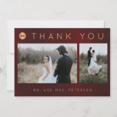 暗いブルゴーニュの金ゴールド冬の結婚式の写真コラージュ サンキューカード (正面)