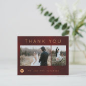 暗いブルゴーニュ金ゴールド冬のウェディング感謝してい写真あなた ポストカード (スタンド正面)