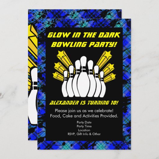 暗いボーリングパーティー誕生日 招待状 (正面/裏面)
