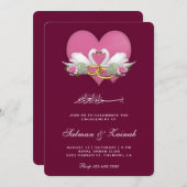 暗いマゼンタのロマンチックな白鳥のイスラム教の婚約 招待状 (正面/裏面)