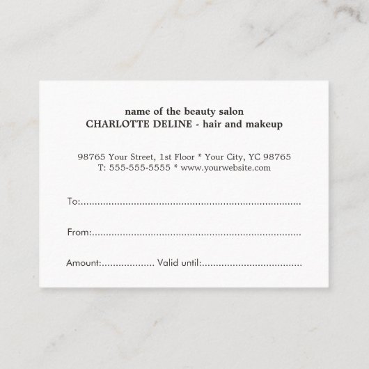暗いミニマルエレガント美しいギフト証明書 割引カード (裏面)
