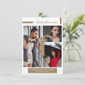 暗いミニマル金ゴールドと白い卒業写真 招待状 (スタンド正面)