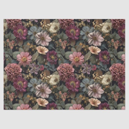 暗いムーディお洒落ーのミュートされたフローラの分離 薄葉紙 (正面)