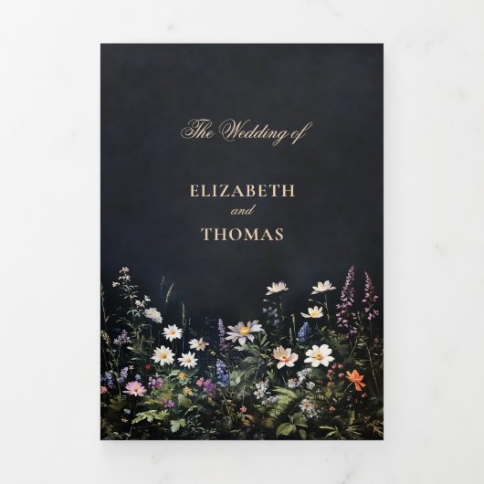 暗いムーディアロマンスの野花結婚すべて 三つ折り招待状 (カバー)