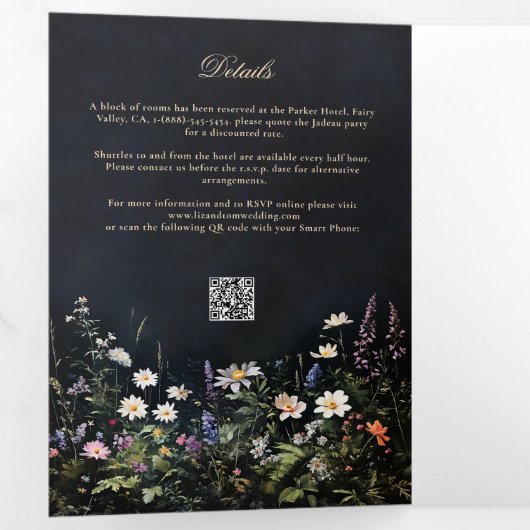 暗いムーディアロマンスの野花結婚すべて 三つ折り招待状 (内部最初)