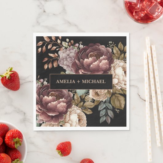 暗いムーディウォータカラーフローラ秋冬の結婚式 スタンダードランチョンナプキン (インサイチュ)