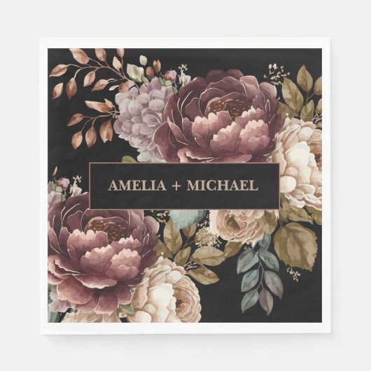 暗いムーディウォータカラーフローラ秋冬の結婚式 スタンダードランチョンナプキン (正面)