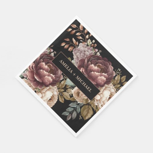 暗いムーディウォータカラーフローラ秋冬の結婚式 スタンダードランチョンナプキン (角)