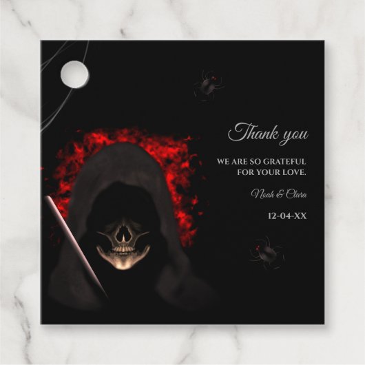 暗いムーディゴシックスカルハロウィーンハロウェディング フェイバータグ (正面)