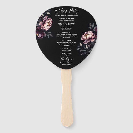 暗いムーディノワールのエレガントな結婚式プログラム ハンドファン (裏面)